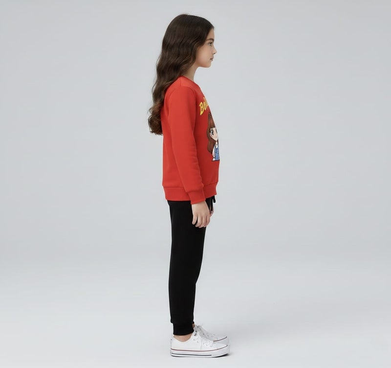 Viel Innate Stylish Red Sweatshirt and Black Track Pants for Girls - Image 2